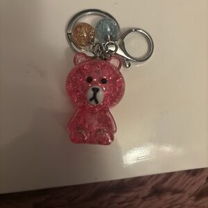 Pink Bear Keychain with Glitter Accents